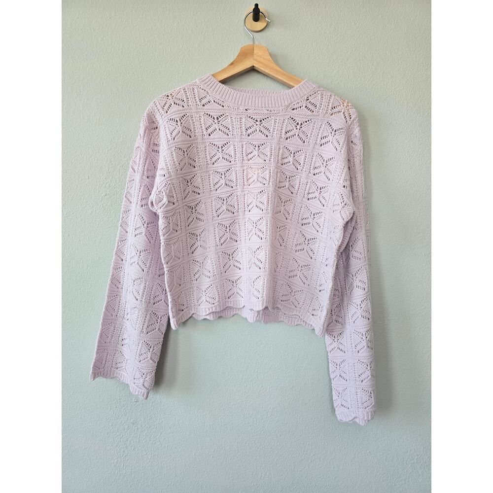 Moon & Madison Lavender Pointelle Knit Cropped Sweater NWT M Lilac Coquette